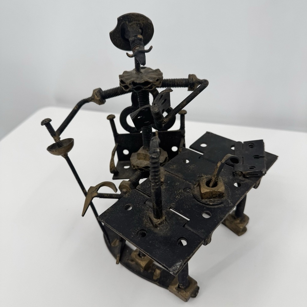 VTG MCM Modernist Metal Sculpture Screws Bolts Nuts Don Quixote Steampunk